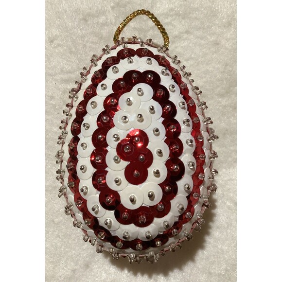 VINTAGE OVAL Push Pin Christmas Ornament Deer Diorama Red Beaded Sequin Velvet - Picture 2 of 10